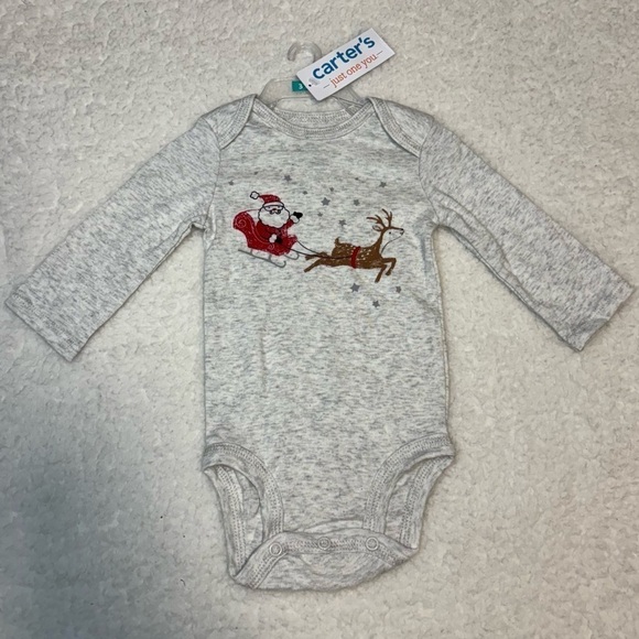 Carter's Other - Carter’s Baby Heather Gray Santa Christmas Long Sleeve One Piece
